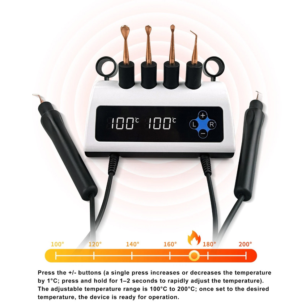Dental Electric Wax Carver Dual Pen 100-200&deg;C Digital Wax Carving Unit with 6 Tips